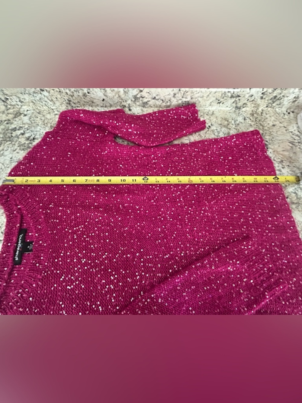 Sharagano Fuchsia Pink Sequin Knit Sweater Sparkly Crew Neck Size M - Picture 9 of 9